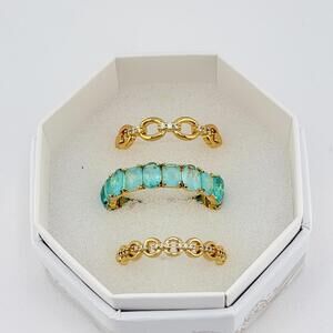 Bomb Party Resort Wear 3pc Rings Sz 10 "Tropical Oasis" Aquamarine on Gold Link